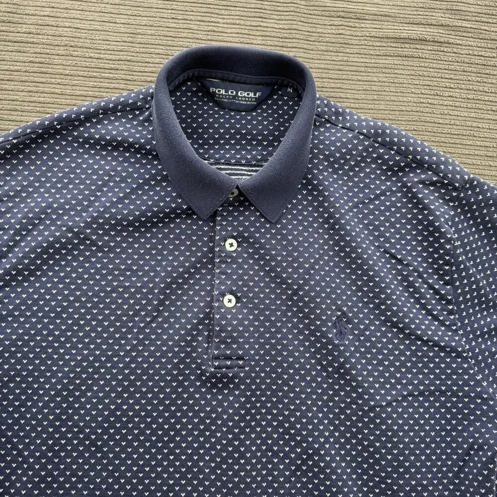 Polo Golf Ralph Lauren Polo Shirt‎ Men Medium Navy Polka Dot Heart Pattern.